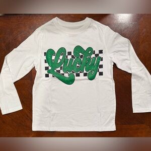 White Kids Long-Sleeve 'Lucky' Graphic Tee - Green Print